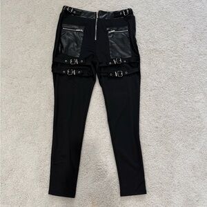NWOT ChicMe Black Faux Leather Accent Buckle Pants Size L